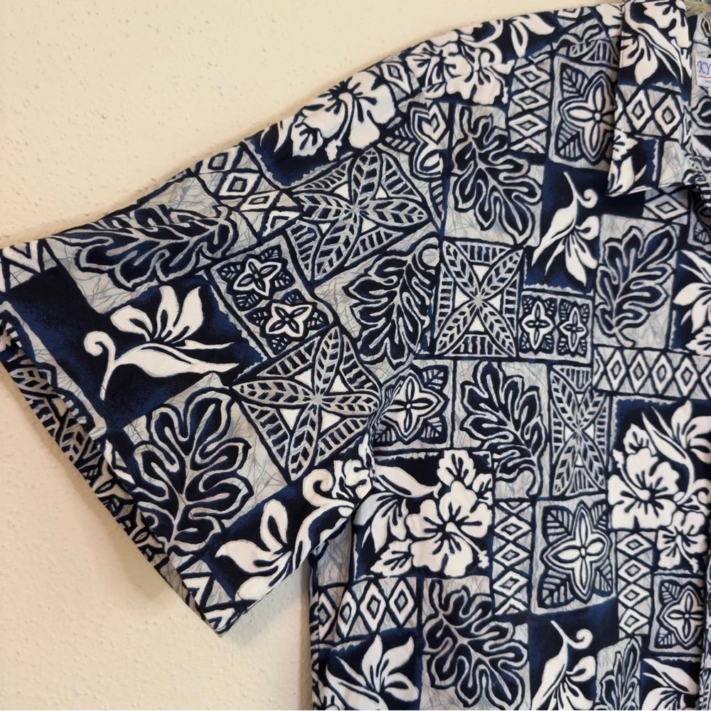 Ky's Made In Hawaii Aloha Hawaiian Short Sleeve Button Up Shirt Blue Floral 2XL - Picture 4 of 16